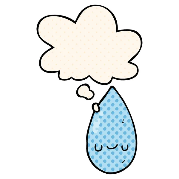 Dessin animé goutte d'eau mignonne et bulle de pensée dans le style de bande dessinée — Image vectorielle