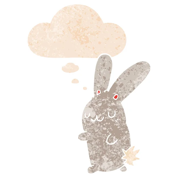 Mignon lapin dessin animé et bulle de pensée dans un style texturé rétro — Image vectorielle