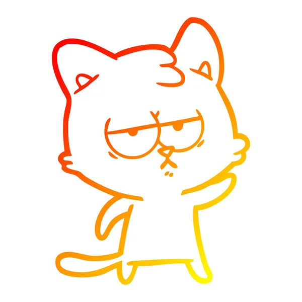 Sıcak degrade çizgi çizim sıkılmış karikatür kedi — Stok Vektör