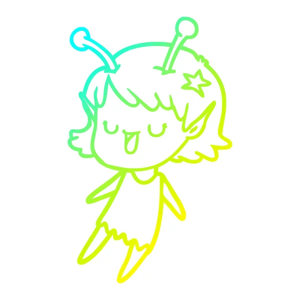 Froid dégradé ligne dessin heureux alien fille dessin animé — Image vectorielle