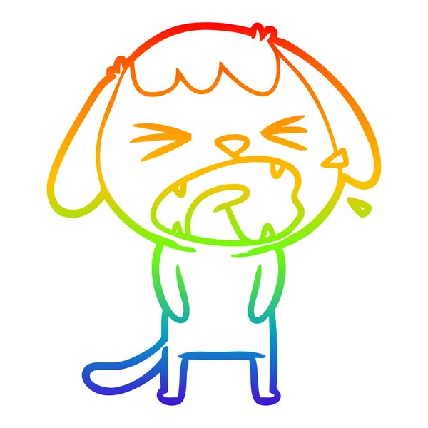 Rainbow gradient line drawing cute cartoon dog — Stock Vector