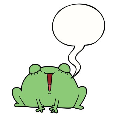 sevimli karikatür kurbağa ve konuşma balonu