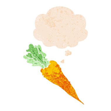 retro dokulu tarzında karikatür havuç ve düşünce balonu