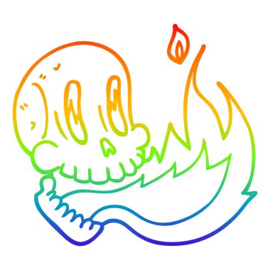 gökkuşağı gradyan çizgi çizim karikatür yanan kafatası