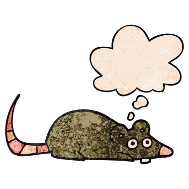 karikatür fare ve grunge doku desen tarzında düşünce balonu