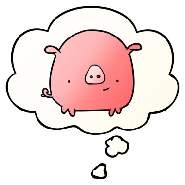 karikatür domuz ve pürüzsüz degrade tarzında kabarcık düşünce