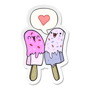 aşk ve konuşma kabarcık etiket karikatür buz lolly