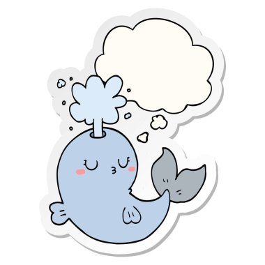 karikatür balina spouting su ve baskılı sti olarak kabarcık düşünce