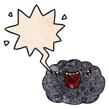 retro doku tarzında karikatür mutlu bulut ve konuşma balonu