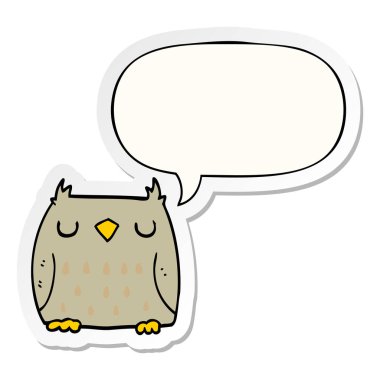 sevimli karikatür baykuş ve konuşma kabarcık etiket