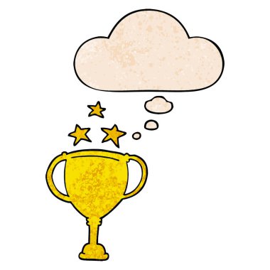 karikatür spor kupa ve grunge doku patte düşünce balonu