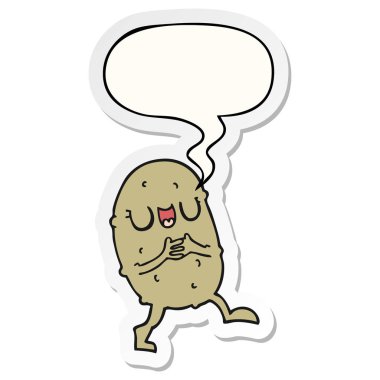 karikatür mutlu patates ve konuşma kabarcık etiket