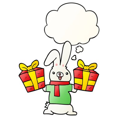 noel hediyeleri ve smo düşünce balonu ile karikatür tavşan