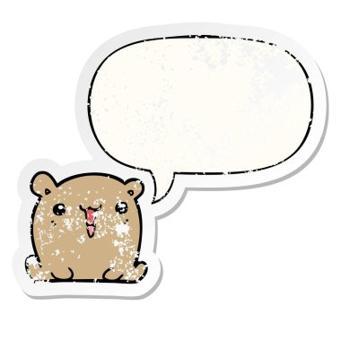 sevimli karikatür ayı ve konuşma balonu sıkıntılı etiket