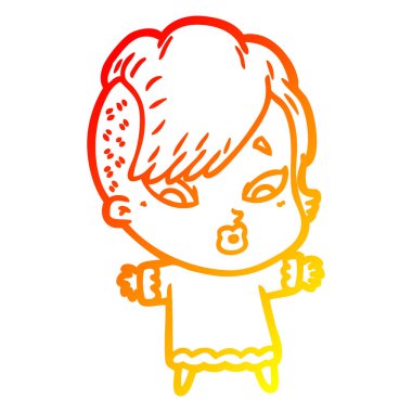 sıcak degrade çizgi çizim karikatür kız şaşırttı