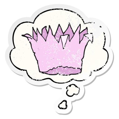 karikatür kağıt taç ve sıkıntılı yıpranmış stic olarak kabarcık düşünce