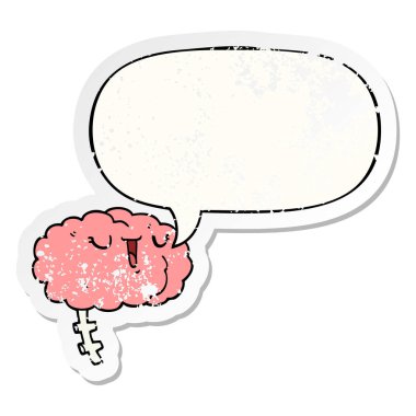 mutlu karikatür beyin ve konuşma balonu sıkıntılı etiket