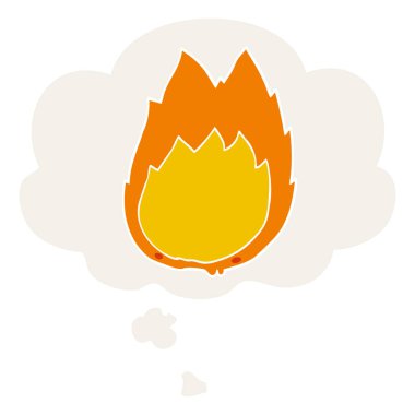 karikatür alevler ve retro tarzında düşünce balonu