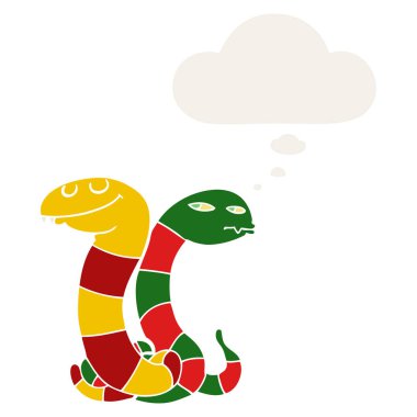 karikatür yılan ve retro tarzında düşünce balonu