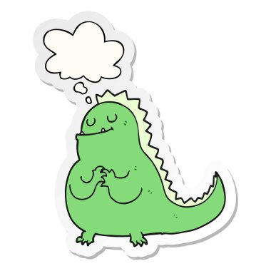 karikatür dinozor ve basılı bir etiket olarak kabarcık düşünce