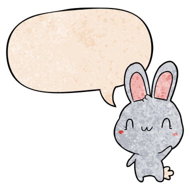 sevimli karikatür tavşan sallayarak ve retro doku st konuşma balonu
