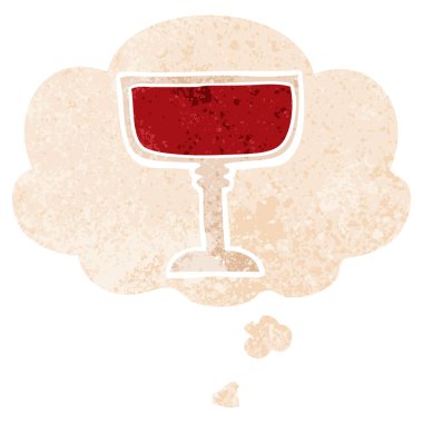 karikatür şarap cam ve retro dokulu tarzında düşünce balonu