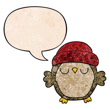 retro doku tarzışapka ve konuşma balonu sevimli karikatür baykuş