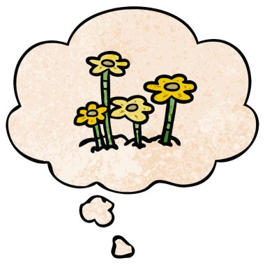 karikatür çiçek ve grunge doku desen sty düşünce balonu