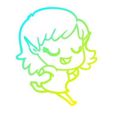 soğuk degrade çizgi çizim mutlu karikatür elf kız çalışan