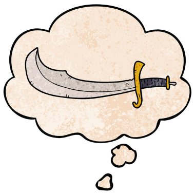 karikatür scimitar ve grunge doku desen st düşünce balonu