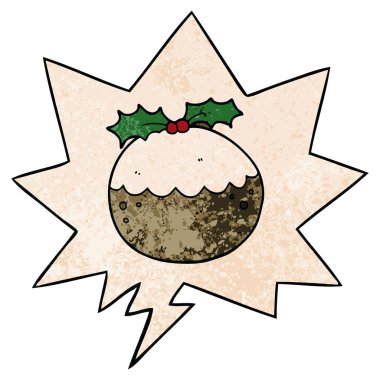 retro doku sty karikatür noel puding ve konuşma balonu