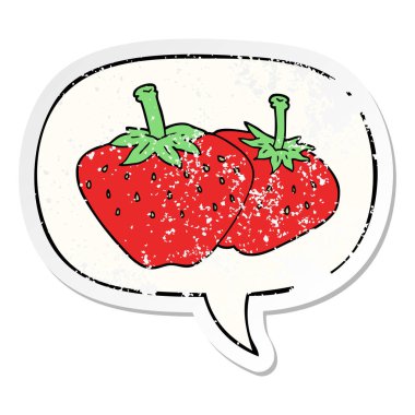 karikatür çilek ve konuşma balonu sıkıntılı etiket