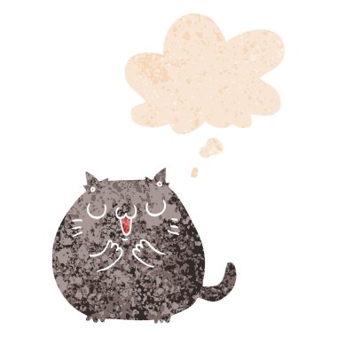 mutlu karikatür kedi ve retro dokulu tarzında düşünce balonu