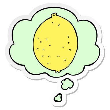 karikatür limon ve baskılı bir etiket olarak kabarcık düşünce