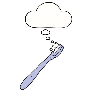 karikatür diş fırçası ve düşünce balonu