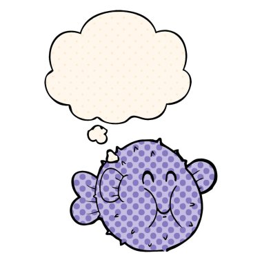 çizgi roman tarzında karikatür kirpi balık ve düşünce balonu