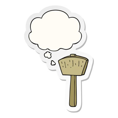 karikatür tokmak ve basılı bir etiket olarak düşünce balonu