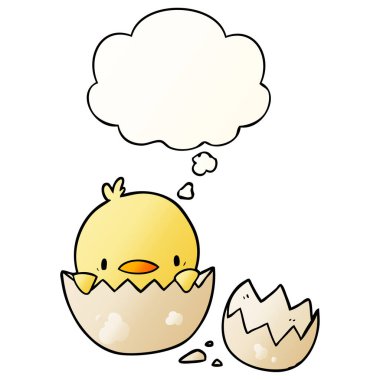 karikatür civciv ve pürüzsüz degrade tarzında kabarcık düşünce