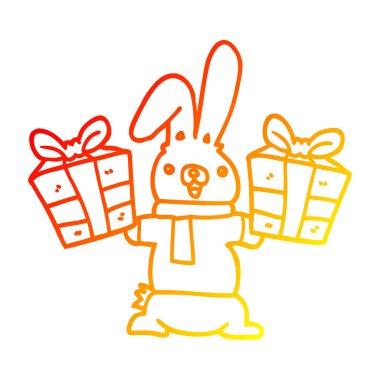 sıcak degrade çizgi çizim karikatür tavşan noel hediyesi ile
