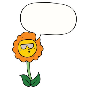 karikatür çiçek ve konuşma balonu