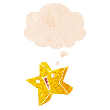 karikatür mutlu yıldız ve retro dokulu tarzında düşünce balonu