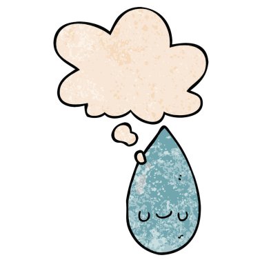 karikatür sevimli yağmur damlası ve grunge doku patte düşünce balonu
