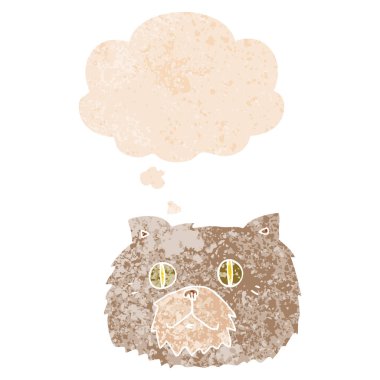 retro dokulu tarzında karikatür kedi yüz ve düşünce balonu