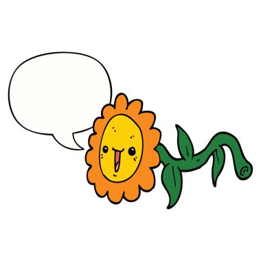 karikatür çiçek ve konuşma balonu