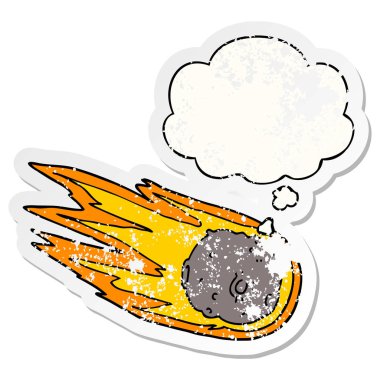 karikatür kuyruklu yıldız ve sıkıntılı yıpranmış etiket olarak kabarcık düşünce