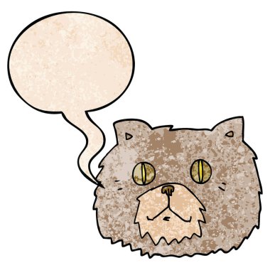 retro doku tarzında karikatür kedi yüz ve konuşma balonu