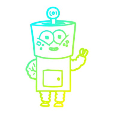 soğuk degrade çizgi çizim mutlu karikatür robot merhaba sallayarak