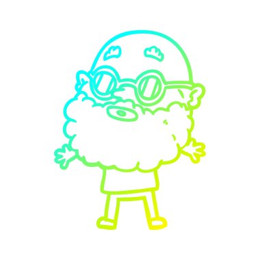 sakal ve su ile soğuk degrade çizgi çizim karikatür meraklı adam