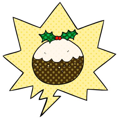 çizgi roman tarzında karikatür noel puding ve konuşma balonu