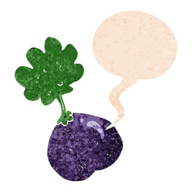 retro dokulu tarzda karikatür sebze ve konuşma balonu